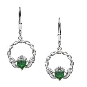 Green Stone Claddagh Earrings