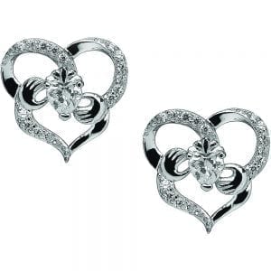 Heart Claddagh Silver Earrings