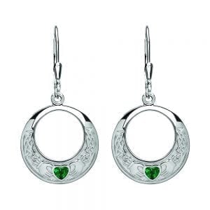 Claddagh Earrings with Green CZ