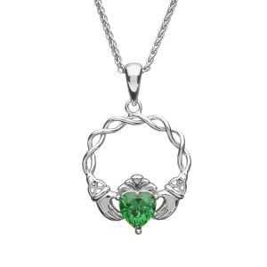 Green Stone Claddagh Pendant