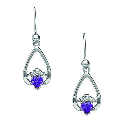 February Claddagh Earrings - Amethyst - Boru Jewelry