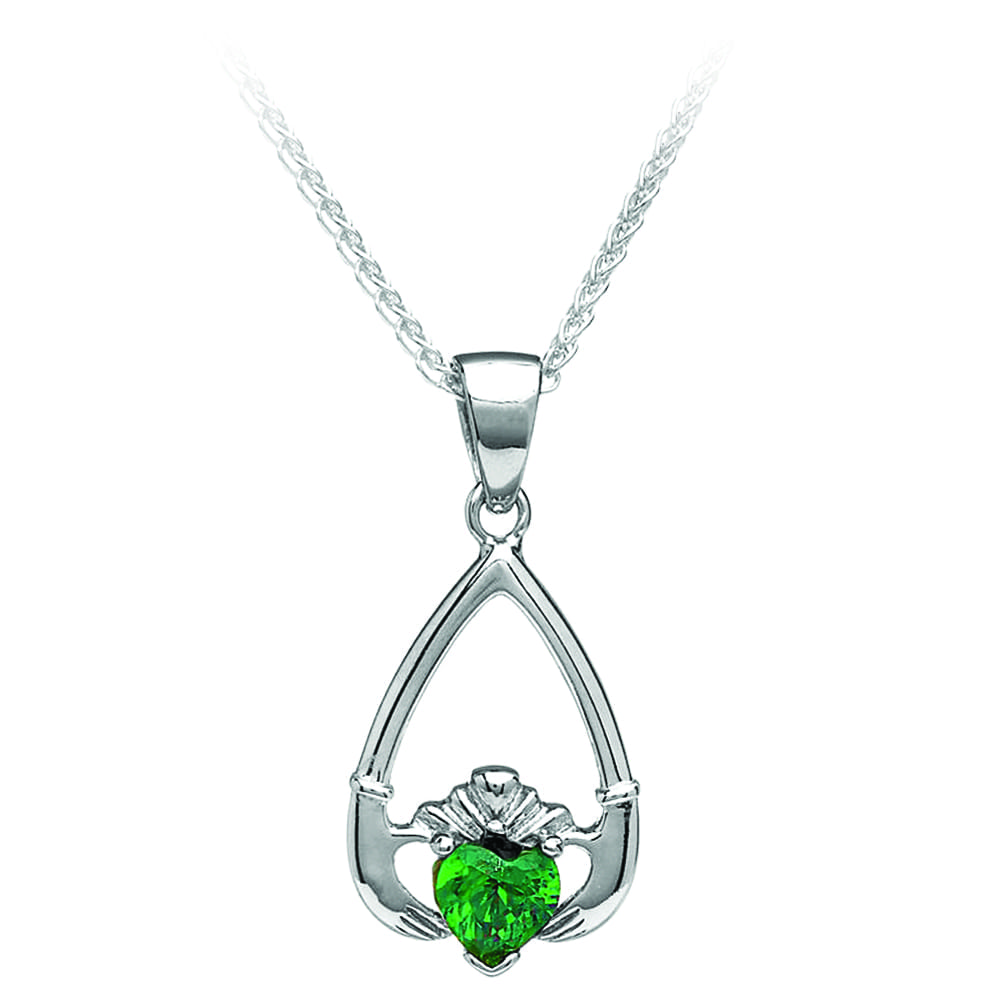 Sterling Silver Emerald Claddagh Pendant Made In Ireland