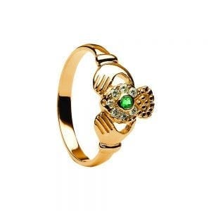 Emerald & Diamond Claddagh Ring