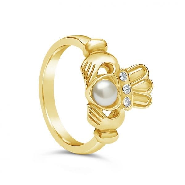 Diamond and Pearl Claddagh Ring