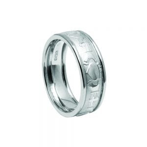 Silvery Court Shaped Claddagh Ring with Trims