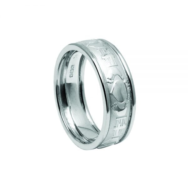 Gents Court Shaped Claddagh Ring with Trims
