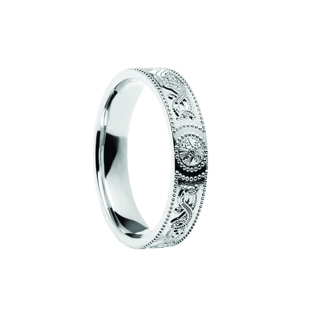 Court Shaped CW Shield Wedding Ring - Narrow - Celtic Jewelry by Boru