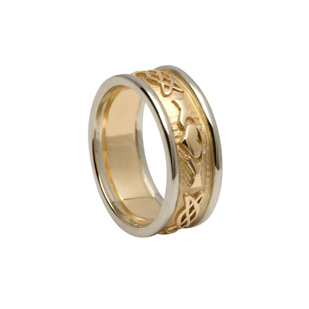 Ladies Claddagh Celtic Knot Gold Wedding Ring with Trims - Celtic ...