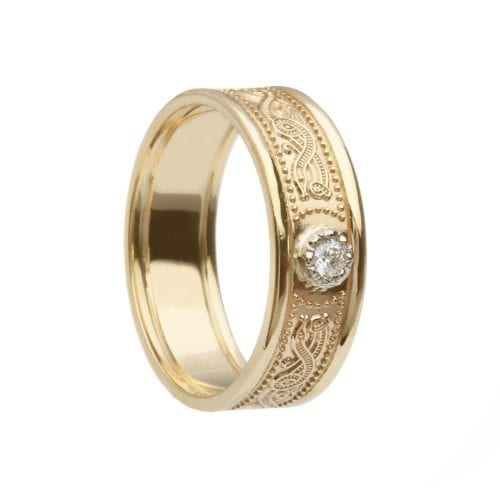 Celtic Warrior Shield Gold Wedding Ring - Very Narrow with Trims