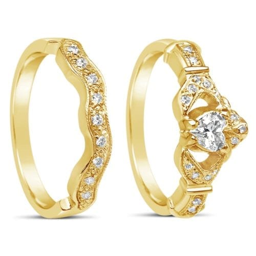 Diamond Claddagh Ring with Matching Wedding Band