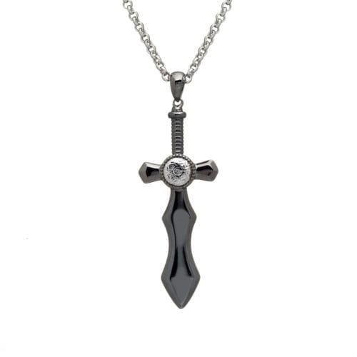 Gents Black Rhodium Nuada Sword Pendant - Boru Jewelry