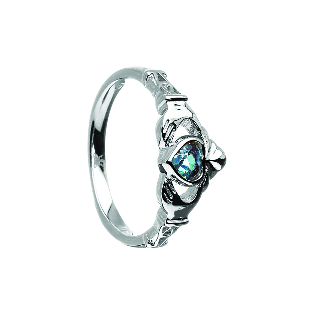 10kt Yellow Gold Natural Swiss Blue Topaz December Birthstone Claddagh Ring