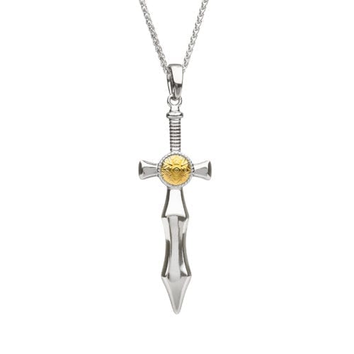Nuada Sword Pendant in Sterling Silver with 18kt Gold Plated Bead
